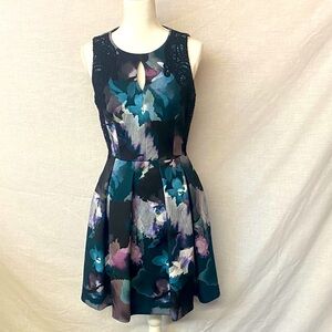 ANTONIO MELANI Floral Keyhole Mini Dress - Blue and Purple